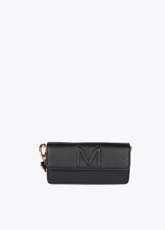 Faux leather crossbody baguette bag with raised M