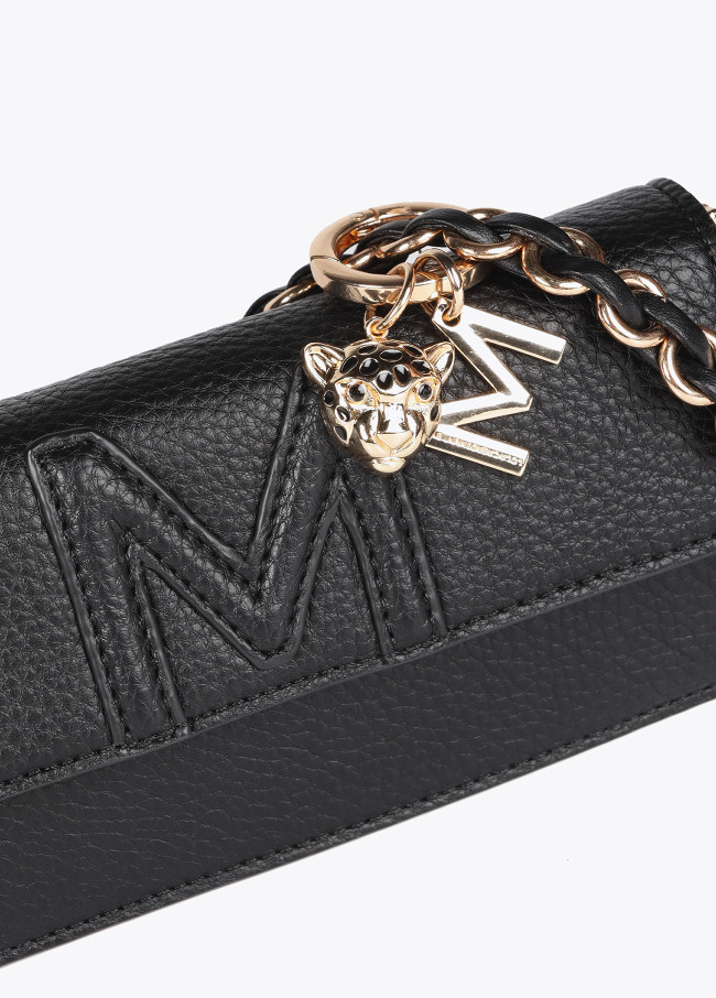 Faux leather crossbody baguette bag with raised M