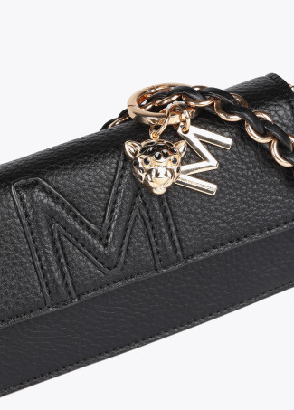 Faux leather crossbody baguette bag with raised M