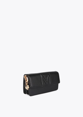 Faux leather crossbody baguette bag with raised M