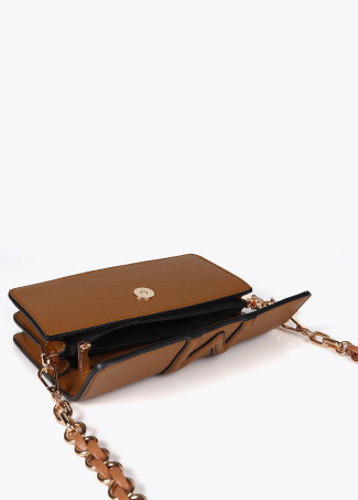 Faux leather crossbody baguette bag with raised M