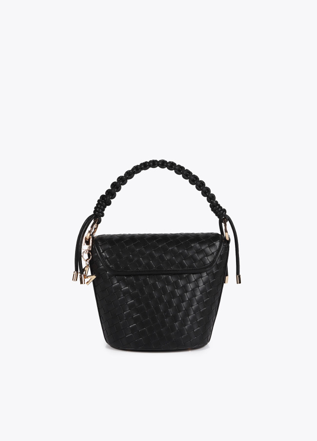Crossbody bag with flap in braided faux leather...