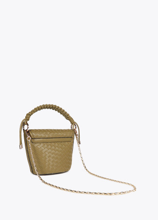 Crossbody bag with flap in braided faux leather material