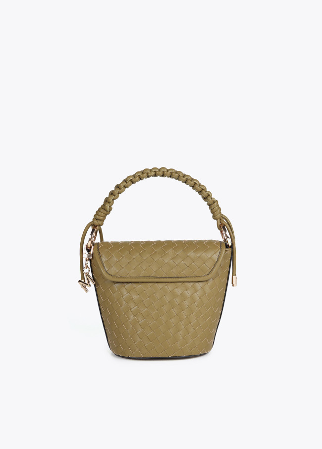 Crossbody bag with flap in braided faux leather...