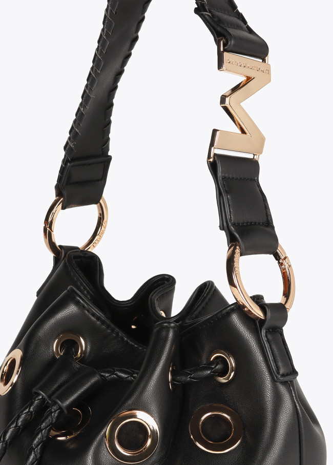 Pouch bag with circular metallic eyelets