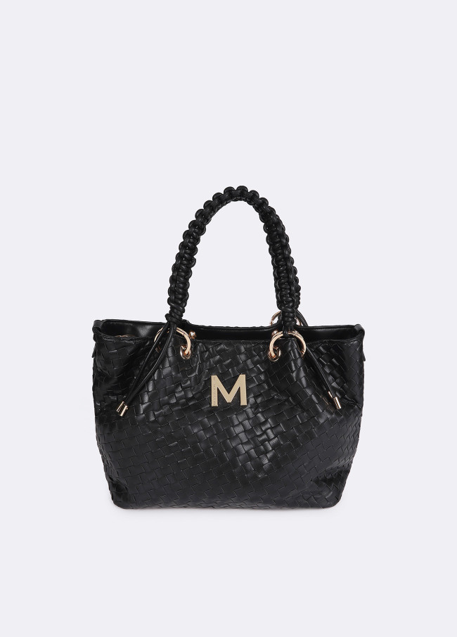 Tote bag in braided faux leather material