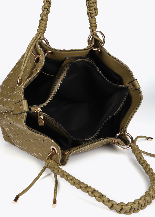 Tote bag in braided faux leather material