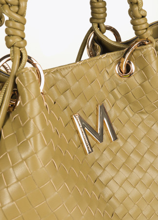 Tote bag in braided faux leather material