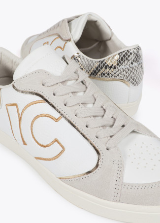 Trainers with snakeskin effect and leather details