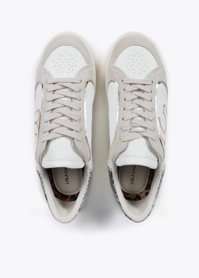 Trainers with snakeskin effect and leather details