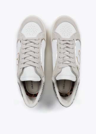 Trainers with snakeskin effect and leather details