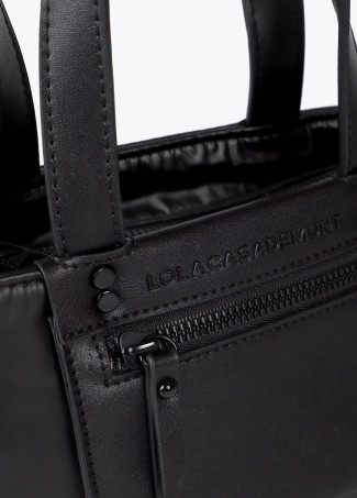 Mini satin nylon tote bag with faux leather details