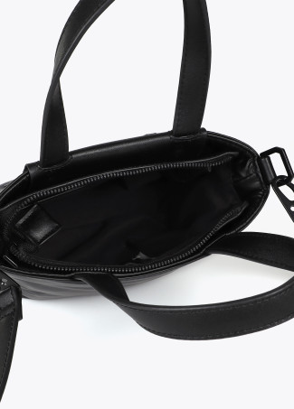 Mini satin nylon tote bag with faux leather details