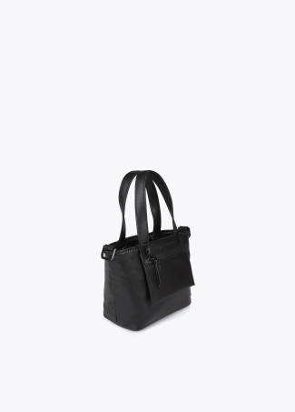 Mini satin nylon tote bag with faux leather details