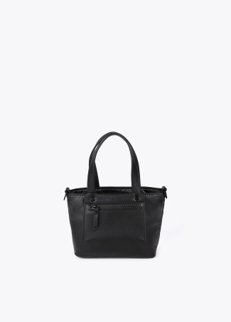 Mini satin nylon tote bag with faux leather details