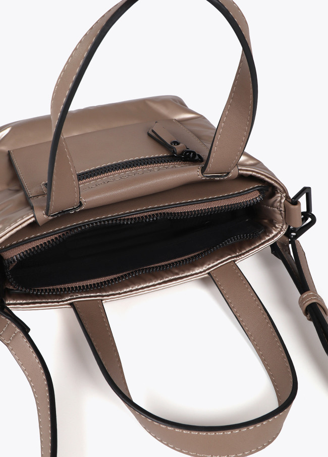 Mini satin nylon tote bag with faux leather...