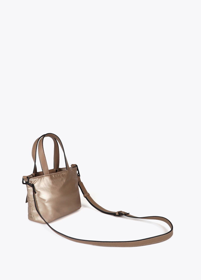 Mini satin nylon tote bag with faux leather...