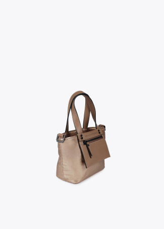Mini satin nylon tote bag with faux leather details