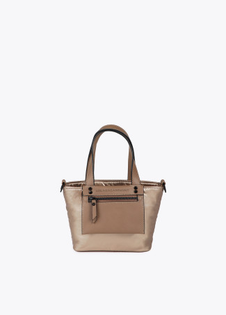 Mini satin nylon tote bag with faux leather details