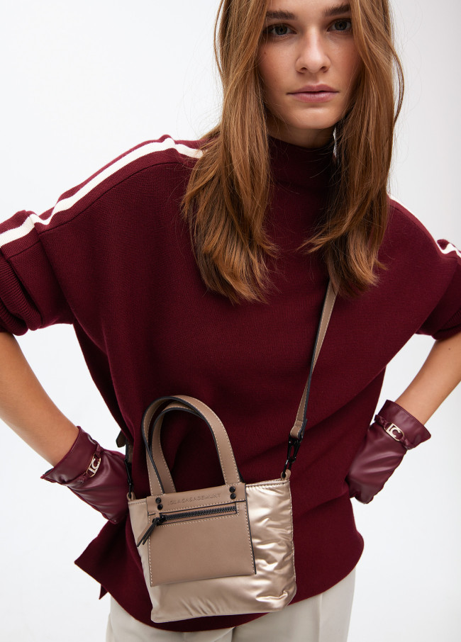 Mini satin nylon tote bag with faux leather...