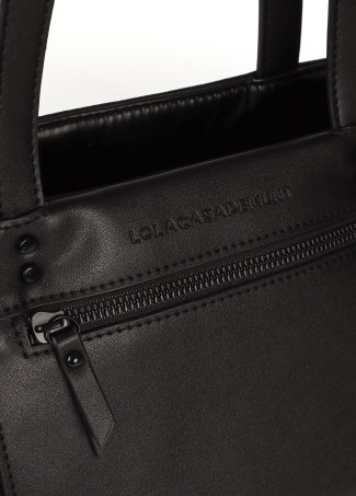 Satin nylon tote bag with faux leather details