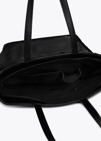 Satin nylon tote bag with faux leather details