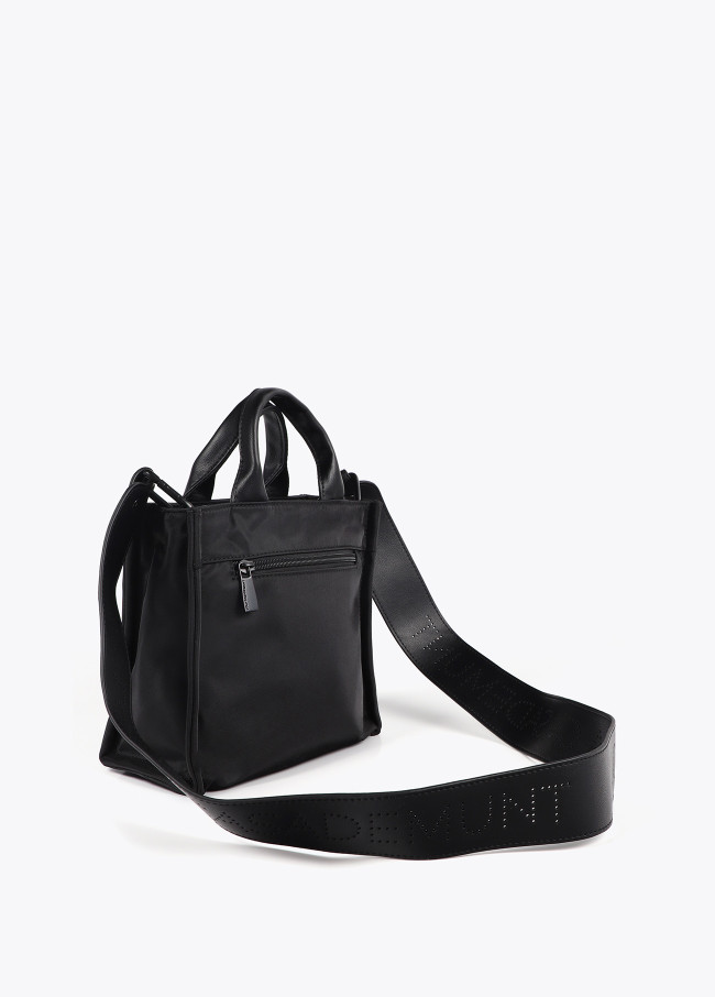 Contrast nylon and faux leather crossbody bag