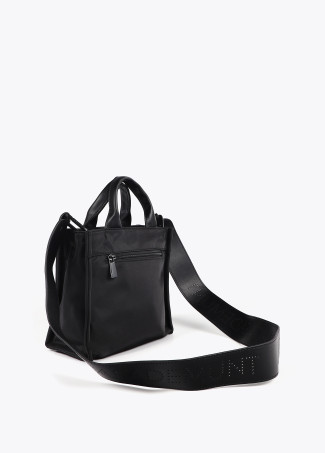 Contrast nylon and faux leather crossbody bag