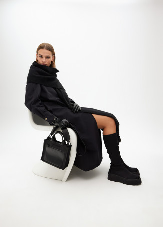 Contrast nylon and faux leather crossbody bag