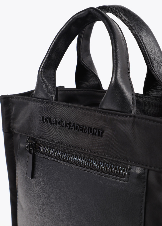 Contrast nylon and faux leather crossbody bag