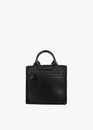 Contrast nylon and faux leather crossbody bag