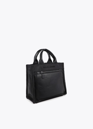 Contrast nylon and faux leather crossbody bag