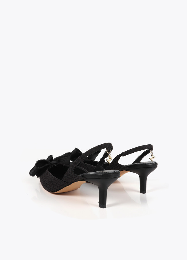 High-heel slingback shoes with satin bow detail