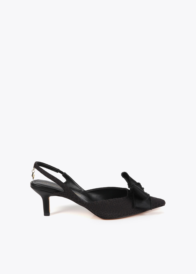 High-heel slingback shoes with satin bow detail