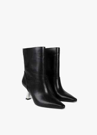 Ankle boots with pointed toe and metallic effect heel