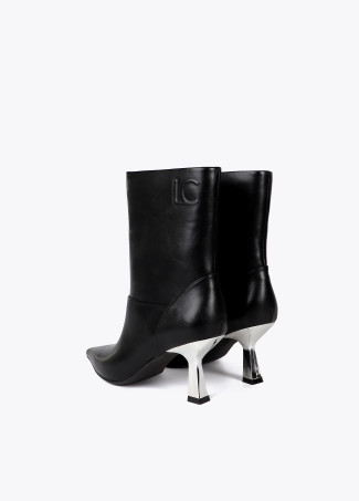 Ankle boots with pointed toe and metallic effect heel