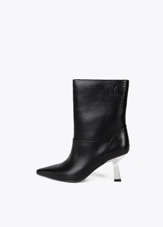 Ankle boots with pointed toe and metallic effect heel