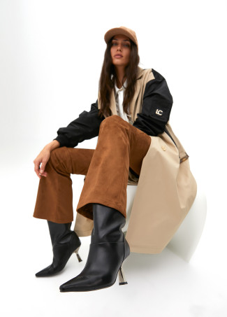 Ankle boots with pointed toe and metallic effect heel