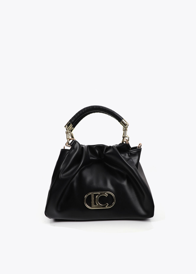 Faux leather crossbody bag with braided strap and...