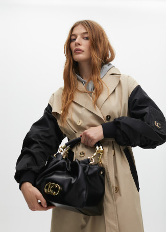 Faux leather crossbody bag with braided strap and metallic details