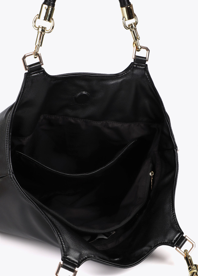 Faux leather tote bag with braided strap and...