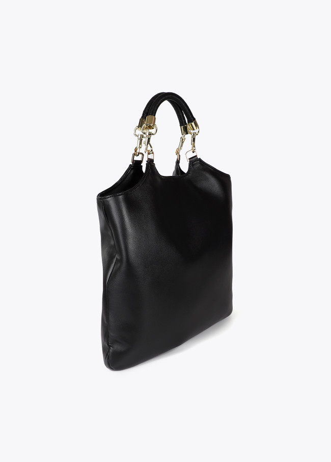 Faux leather tote bag with braided strap and...