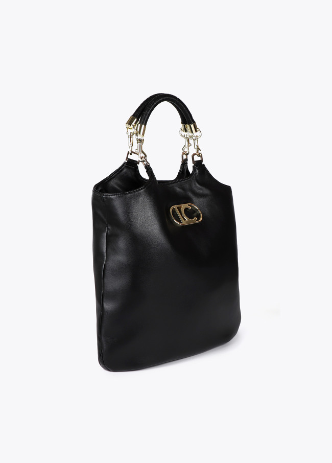 Faux leather tote bag with braided strap and...