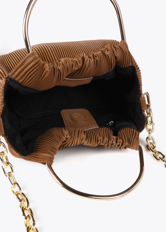 Small pleated rubberised faux leather bag with ‘”bag lovers” label