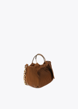 Small pleated rubberised faux leather bag with ‘”bag lovers” label
