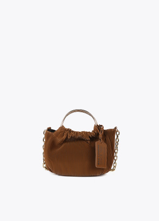 Small pleated rubberised faux leather bag with ‘”bag lovers” label