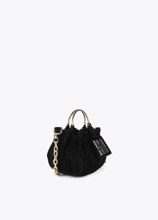 Small pleated rubberised faux leather bag with ‘”bag lovers” label