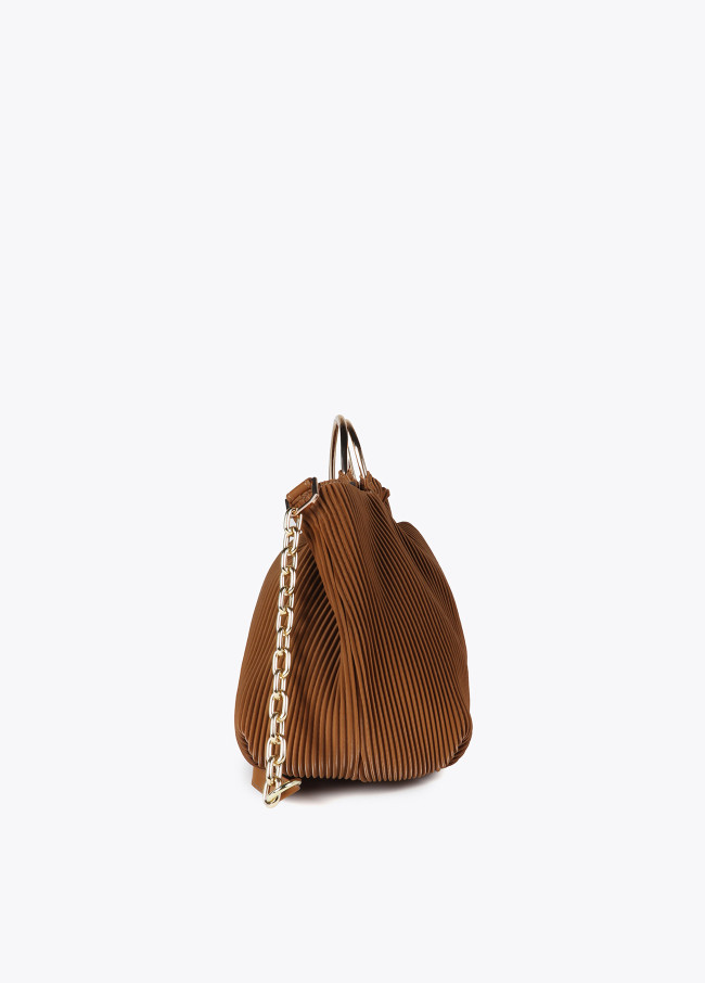 Pleated rubberised faux leather bag with ‘”bag...