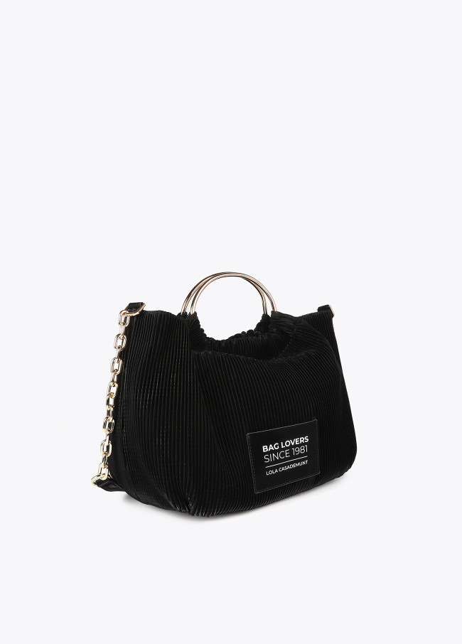 Pleated rubberised faux leather bag with ‘”bag...