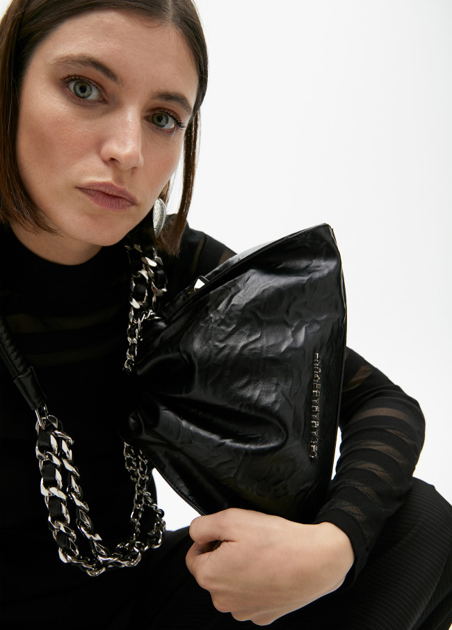 Medium-sized wrinkled faux leather bag with...